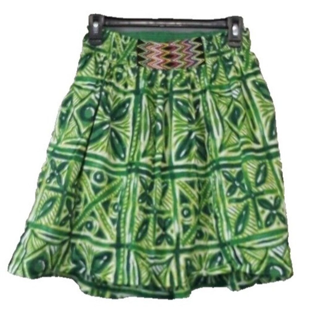 Vanessa Virginia Anthropologie Womens BOHO Skirt Size 2 Green Geo print Flare